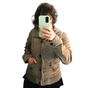 Hollister Tan Utility Jacket with High Collar and Structured Silhouette